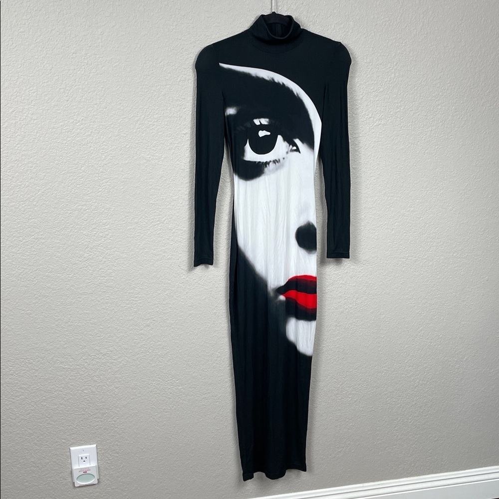Balmain Bodycon Long Dress with Face Print Stretch Hourglass Black Sz 34 - Picture 4 of 14